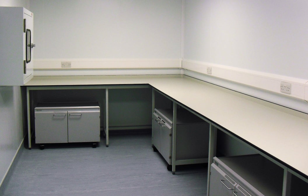 Image of a room with beige counter tops